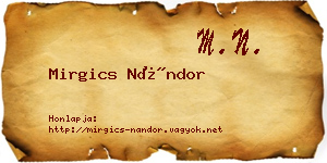 Mirgics Nándor névjegykártya